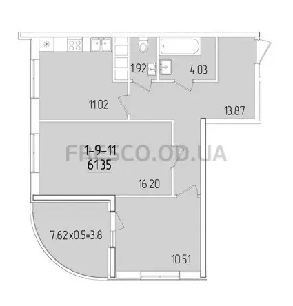 2-room apartment · 61.0 m² · 68 Pearl