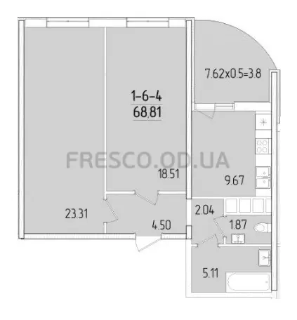 2-room apartment · 68.7 m² · 67 Pearl