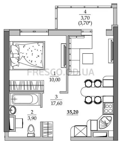 1-room apartment · 35.2 m² · Tairovo Gardens