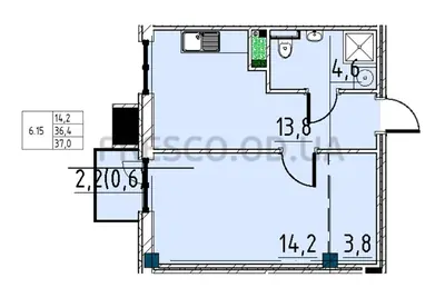Однокомнатная · 36.5 м² · Пространство на Ришельевской