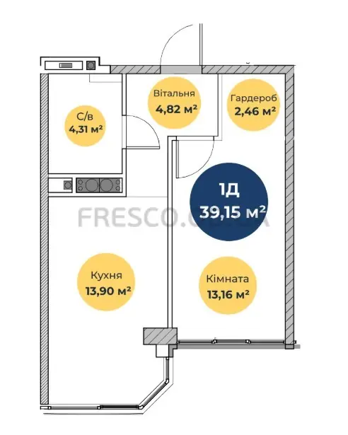 1-room apartment · 39.2 m² · Novaya Evropa