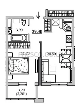 1-room apartment · 39.3 m² · Tairovo Gardens