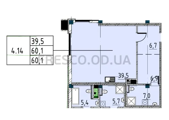 1-room apartment · 59.2 m² · Prostranstvo (Rishelievska)