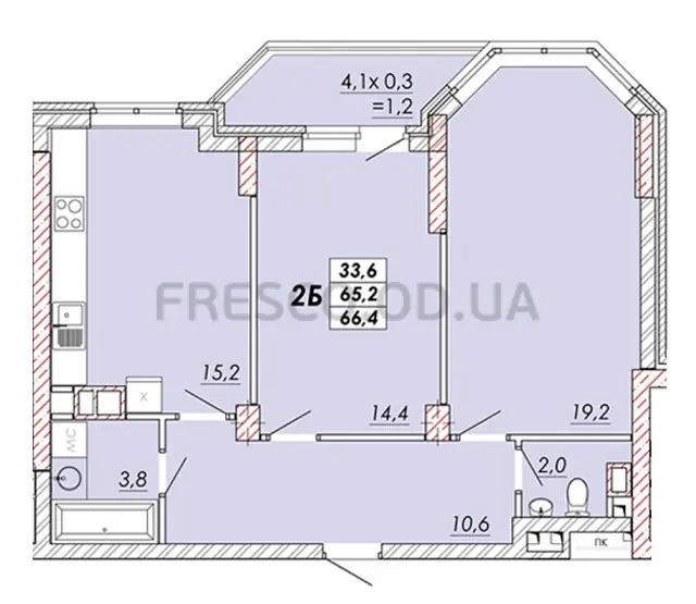 2-room apartment · 66.4 m² · RealPark