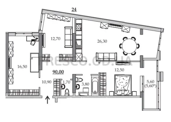 3-room apartment · 90.0 m² · Tairovo Gardens