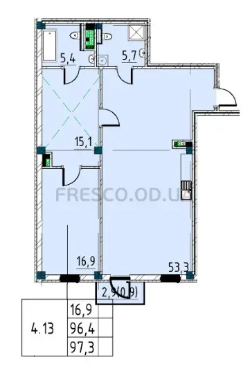 2-room apartment · 97.6 m² · Prostranstvo (Rishelievska)
