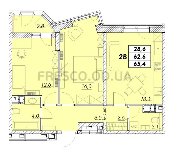 2-room apartment · 65.4 m² · Prokhorovsky Quarter