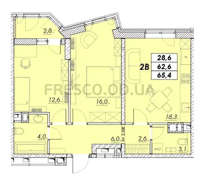 Двухкомнатная · 65.4 м² · ЖК Прохоровский квартал