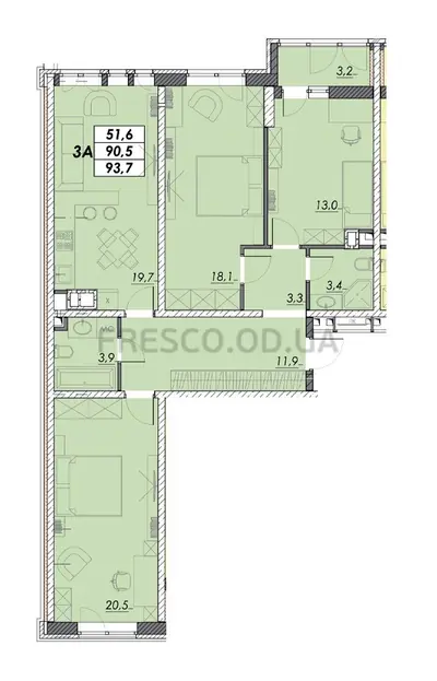 Трёхкомнатная · 97.3 м² · ЖК Прохоровский квартал