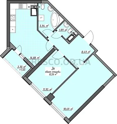 2-room apartment · 65.56 m² · Odessa Traditions on Glushko