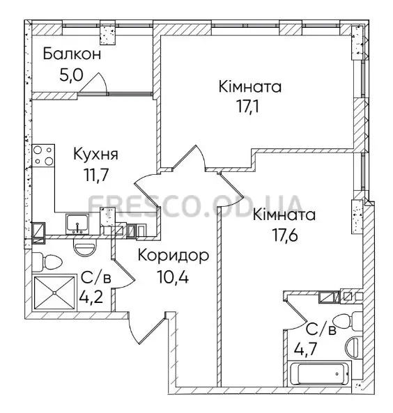 2-room apartment · 70.1 m² · Greenwich Park