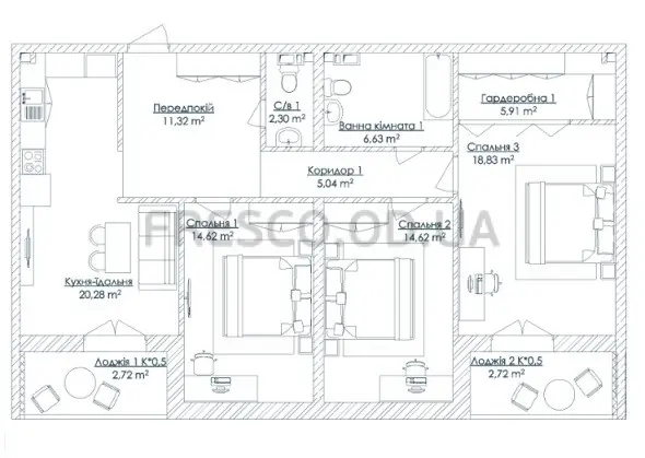 3-room apartments · 104.99 m² · Kandinsky Residence