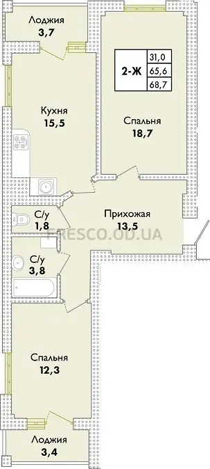 2-room apartment · 68.7 m² · Park Sovignon