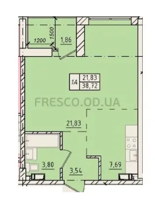 1-room apartment · 38.72 m² · City Park