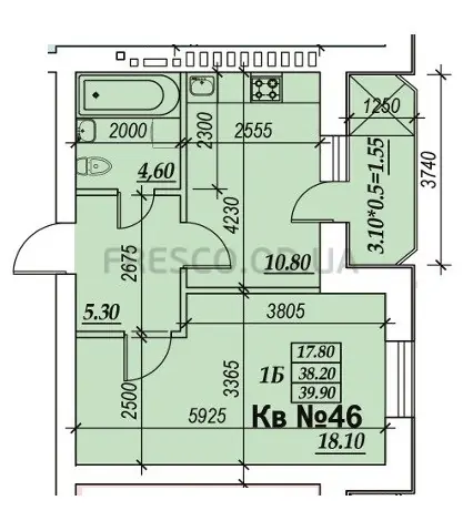 1-room apartment · 39.9 m² · Parkside