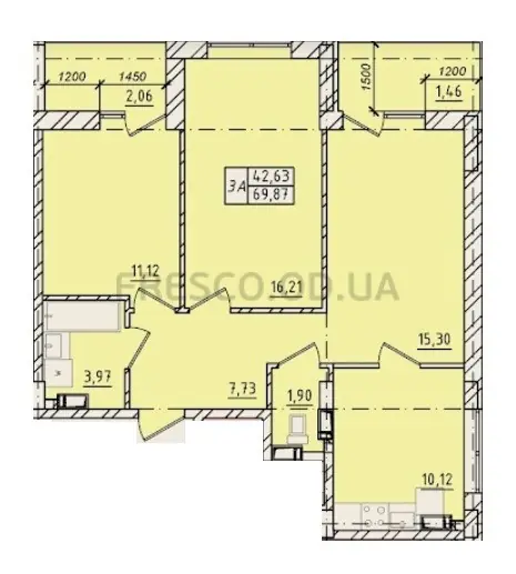 3-room apartment · 69.87 m² · City Park