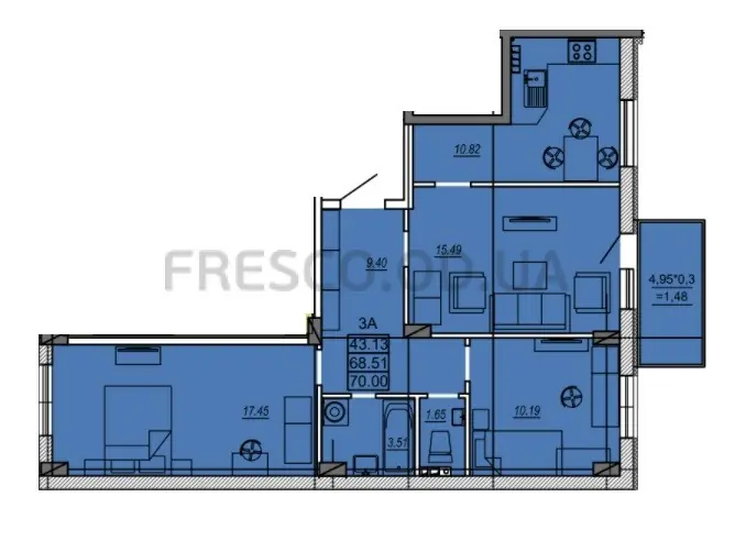 3-room apartment · 70.0 m² · MERIDIAN