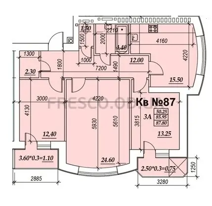 3-room apartment · 87.8 m² · Parkside