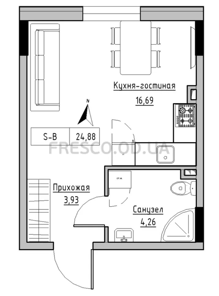 Studio · 24.88 m² · Keks