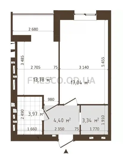 1-room apartment · 42.53 m² · Odessa Chaika