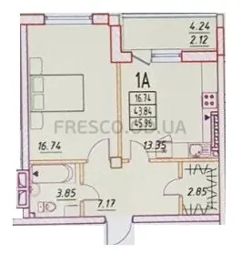 1-room apartment · 45.96 m² · Pototsky House