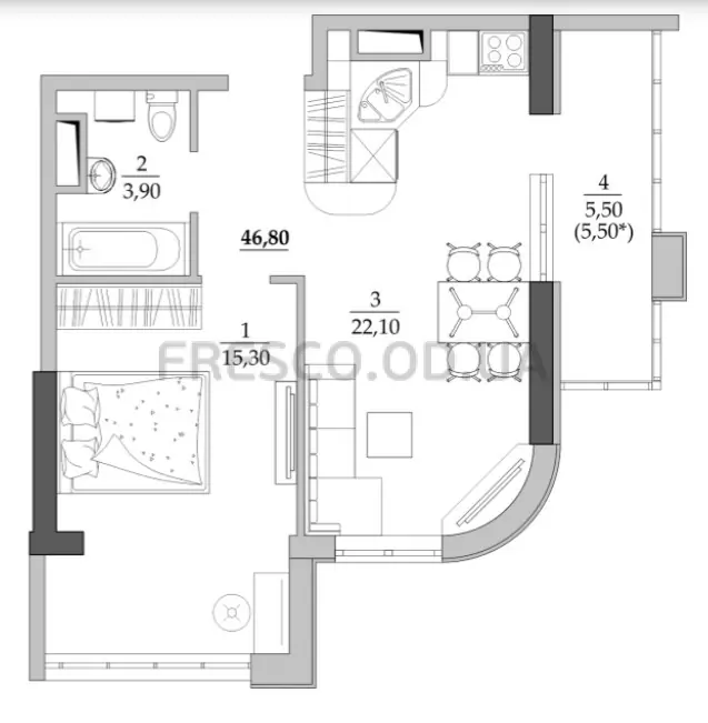 1-room apartment · 46.8 m² · Tairovo Gardens