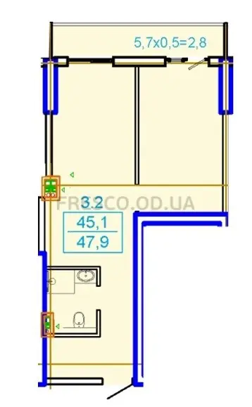 1-room apartment · 47.9 m² · ELLADA