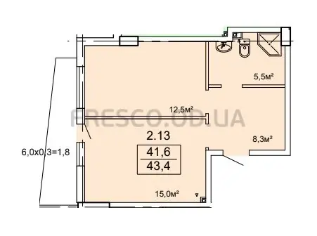 1-room apartments · 43.3 m² · Breeze Marine