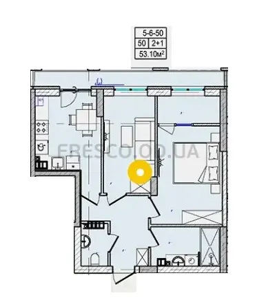 2-room apartment · 53.1 m² · Golden City