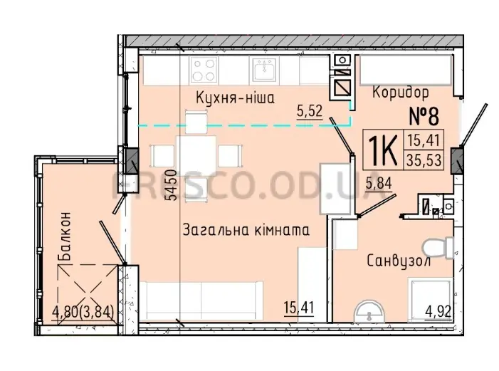 1-room apartment · 37.2 m² · Aquarelle 7