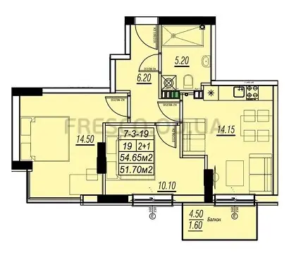 2-room apartment · 53.1 m² · Golden City