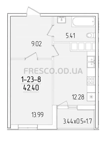 1-room apartment · 41.5 m² · 68 Pearl