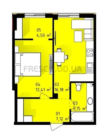 1-room apartment · 44.8 m² · Teply Dom Plus