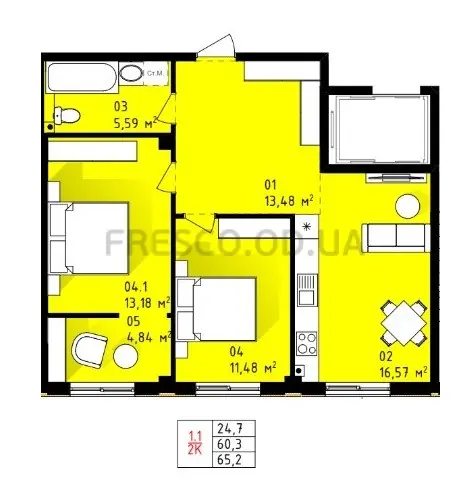 2-room apartment · 64.6 m² · Teply Dom Plus