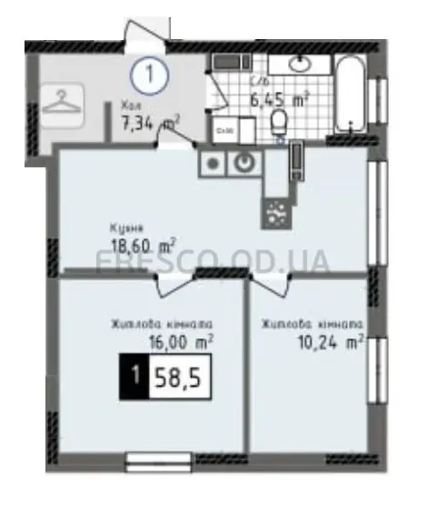2-room apartment · 58.5 m² · Odessa City