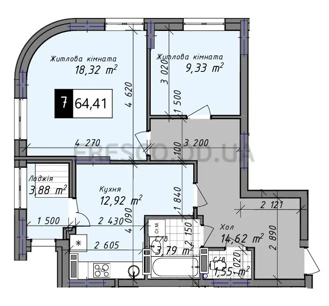 2-room apartment · 65.7 m² · Odessa City