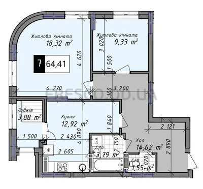 Двухкомнатная · 65.7 м² · ЖК Одеса Сити