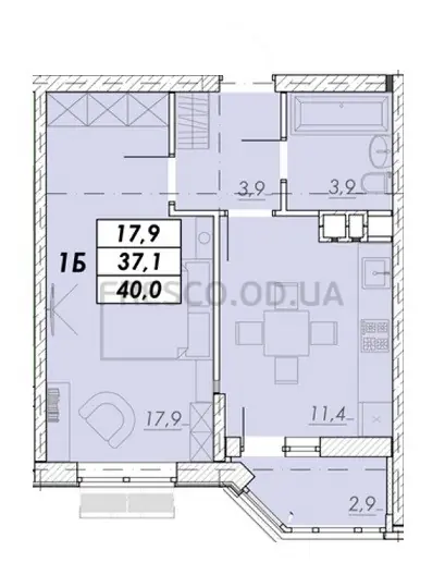 1-room apartment · 40.0 m² · Prokhorovsky Quarter