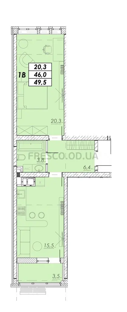 1-room apartment · 49.5 m² · Prokhorovsky Quarter