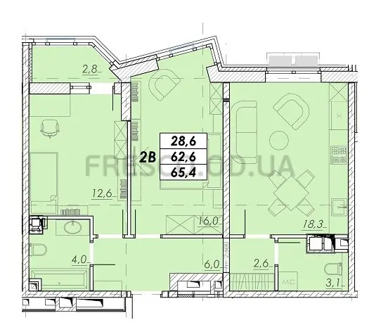 2-room apartment · 65.4 m² · Prokhorovsky Quarter
