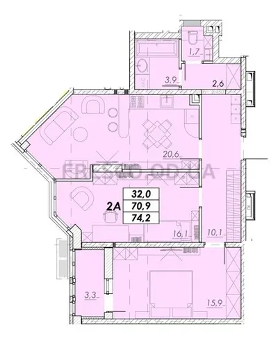 Двухкомнатная · 74.2 м² · ЖК Прохоровский квартал