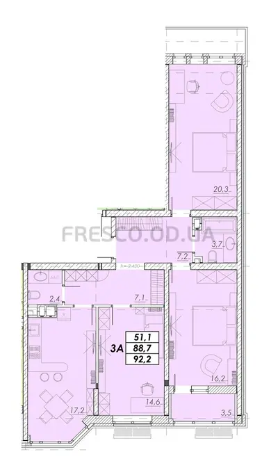 Трёхкомнатная · 92.2 м² · ЖК Прохоровский квартал
