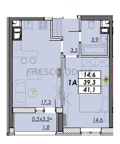 1-room apartment · 41.1 m² · RealPark