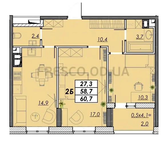 2-room apartment · 60.7 m² · RealPark