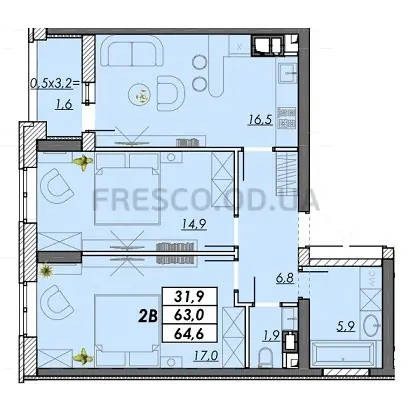 2-room apartment · 64.6 m² · RealPark