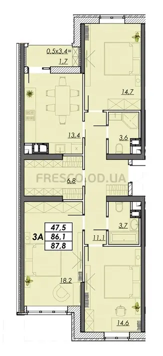 3-room apartment · 87.8 m² · RealPark