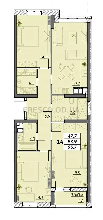 3-room apartment · 95.7 m² · RealPark
