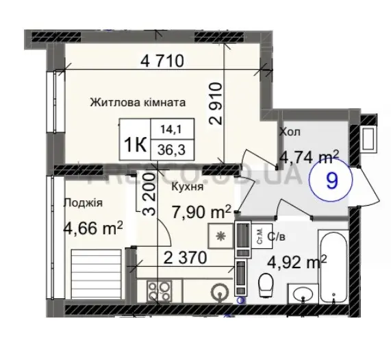 1-room apartment · 36.3 m² · Odessa City