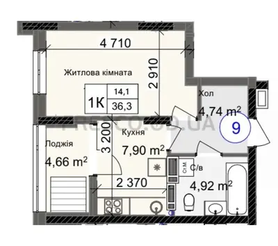 Однокомнатная · 36.3 м² · ЖК Одеса Сити