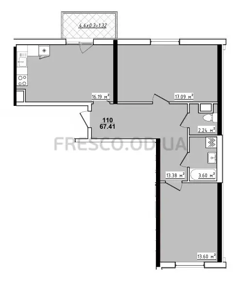 2-room apartment · 67.41 m² · 70 Pearl